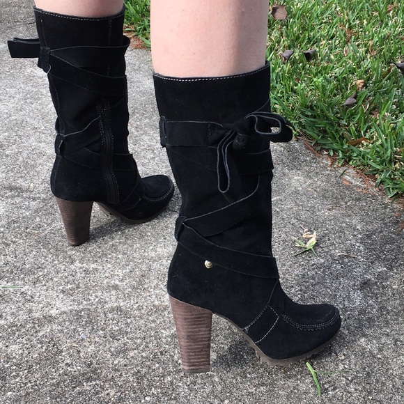 Calvin Klein Shoes - Calvin Klein Suede Boots with Faux Wood Heels